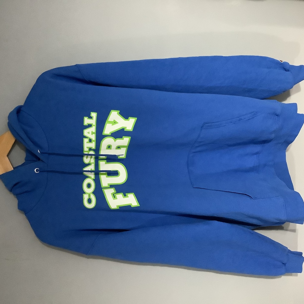 Retro Champion Hoodie - Size XL - Blue - ‘Coastal Fury’ - P2P 24” - Picture 5 of 8